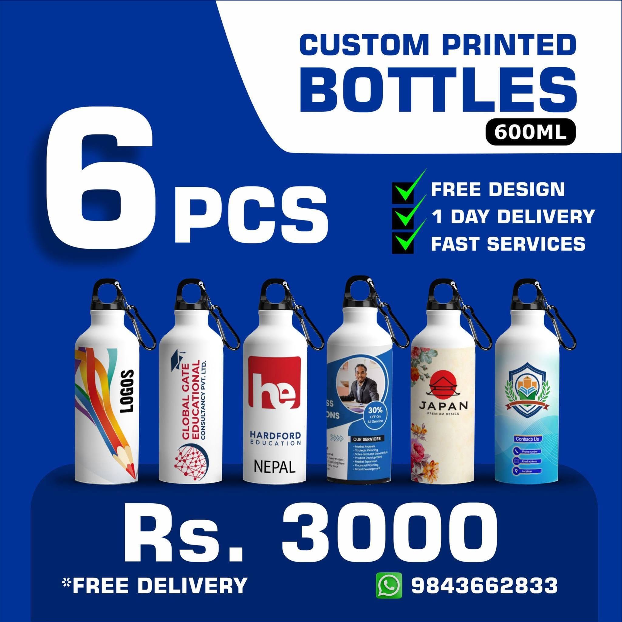 Custom printed bottles six piece bundle poster